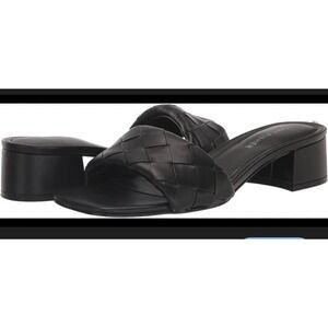Marc Fisher black woven block-heel slide sandals size 10 NWT